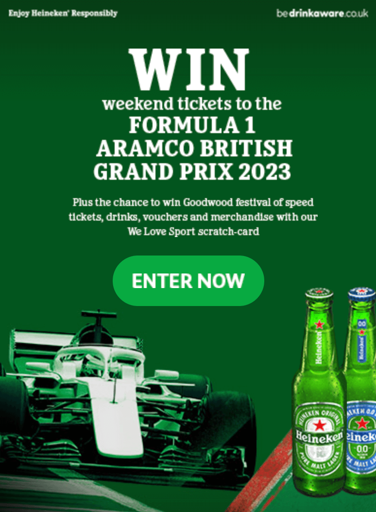 Win free tickets to the Formula 1 Aramco British Grand Prix 2023 with Heineken