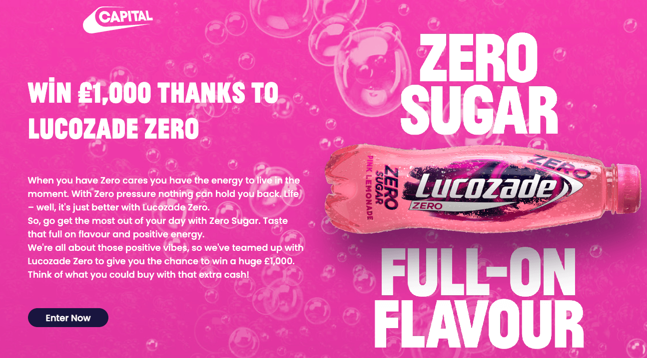 Win £1,000 cash with Capital FM and Lucozade Zero
