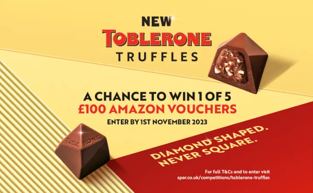 Win 1 of 5 £100 Amazon vouchers with Toblerone and SPAR