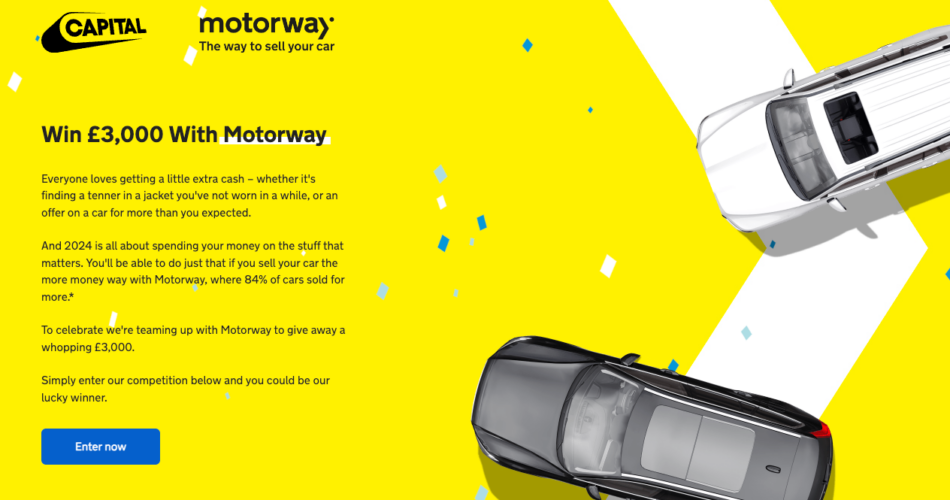 Win £3,000 in cash with Motorway and Capital FM